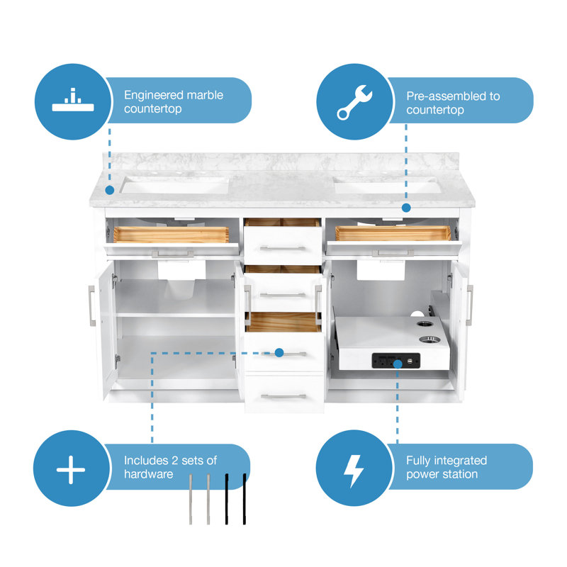 Wade Logan® Sauget 60'' Freestanding Double Bathroom Vanity with